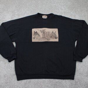 Vintage De Lanno Sweatshirt Mens X-Large Black Animal Print L/S Pullover Sweater
